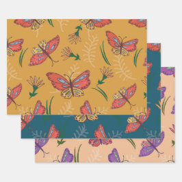 Schmetterlinge und Blume Geschenkpapier Set
