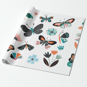 Schmetterlinge und Blume, handgezeichnete Sammlung Geschenkpapier