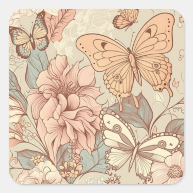 Schmetterlinge und Blume hellorange eWatch Quadratischer Aufkleber (Vorderseite)