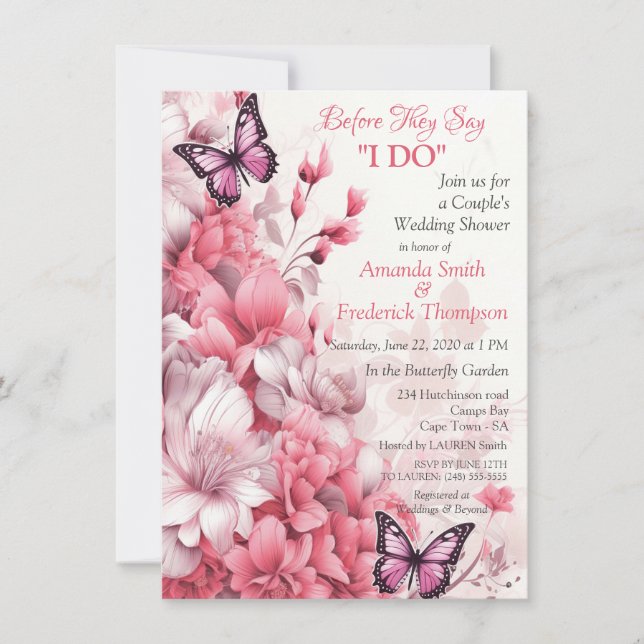 Schmetterlinge und Blume in verschiedenen Farbtöne Einladung (Vorderseite)