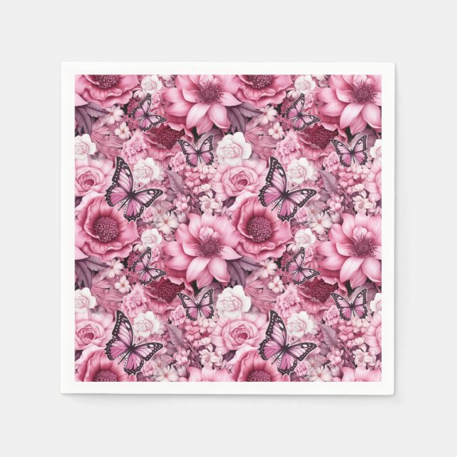 Schmetterlinge und Blume in verschiedenen Farbtöne Serviette (Vorderseite)