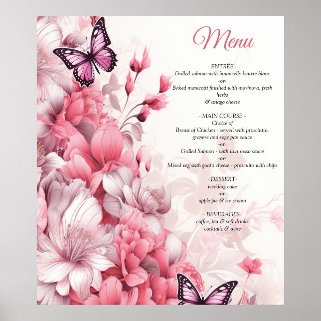 Schmetterlinge und Blume in verschiedenen Rosatöne Poster (Vorne)