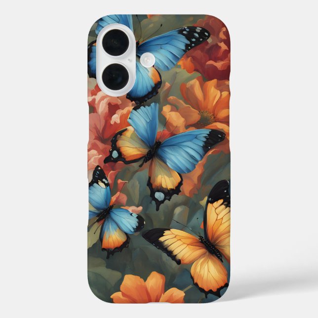 Schmetterlinge und Blume iPhone 16 Hülle (Rückseite)