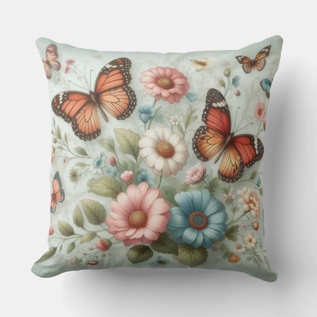 Schmetterlinge und Blume Kissen (Vorderseite)
