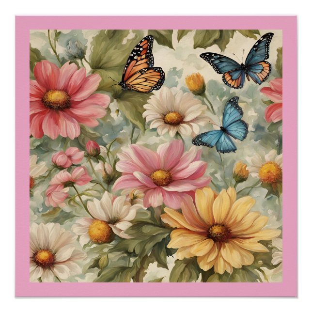 Schmetterlinge und Blume Kunst Poster (Vorderseite)