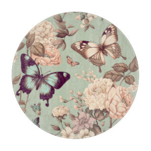 Schmetterlinge und Blume pastellgrün Schneidebrett