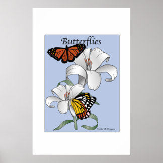 Schmetterlinge und Blume Poster
