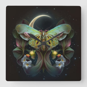 Schmetterlinge und Blume Quadratische Wanduhr
