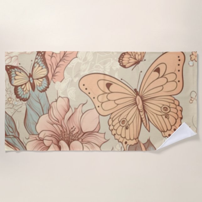 Schmetterlinge und Blume Strandtuch (Vorderseite)