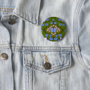 Schmetterlinge und Blume Symmetrie, blau und rosa Button