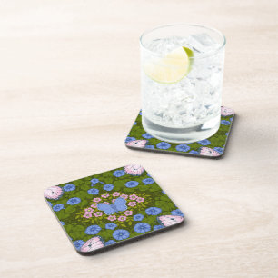 Schmetterlinge und Blume Symmetrie, blau und rosa Getränkeuntersetzer