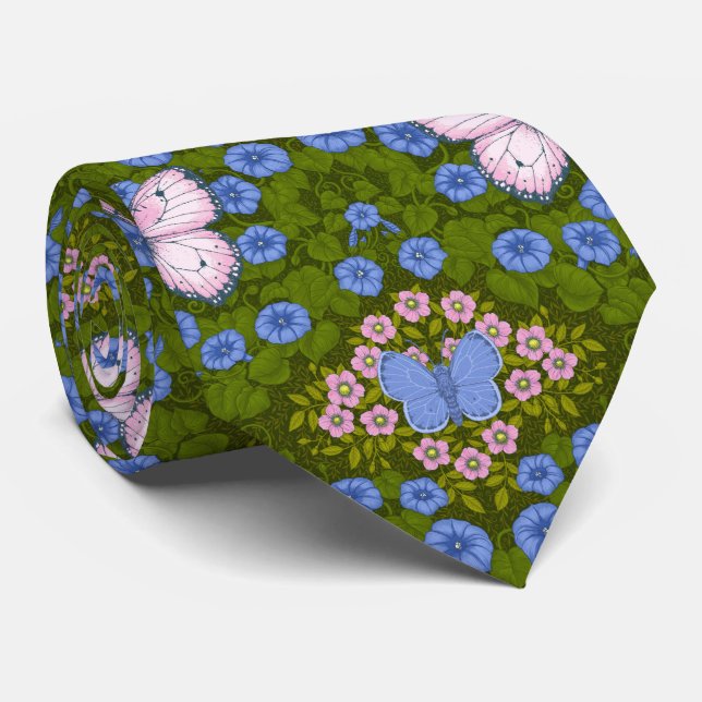 Schmetterlinge und Blume Symmetrie, blau und rosa Krawatte (Gerollt)