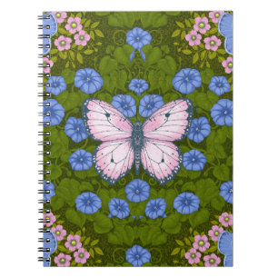 Schmetterlinge und Blume Symmetrie, blau und rosa Notizblock