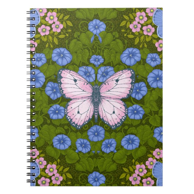 Schmetterlinge und Blume Symmetrie, blau und rosa Notizblock (Vorderseite)