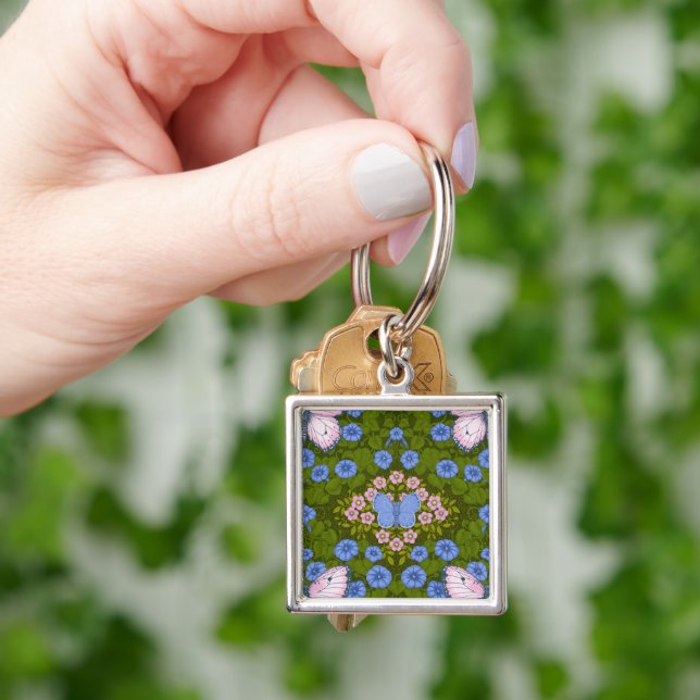 Schmetterlinge und Blume Symmetrie, blau und rosa Schlüsselanhänger (Hand)