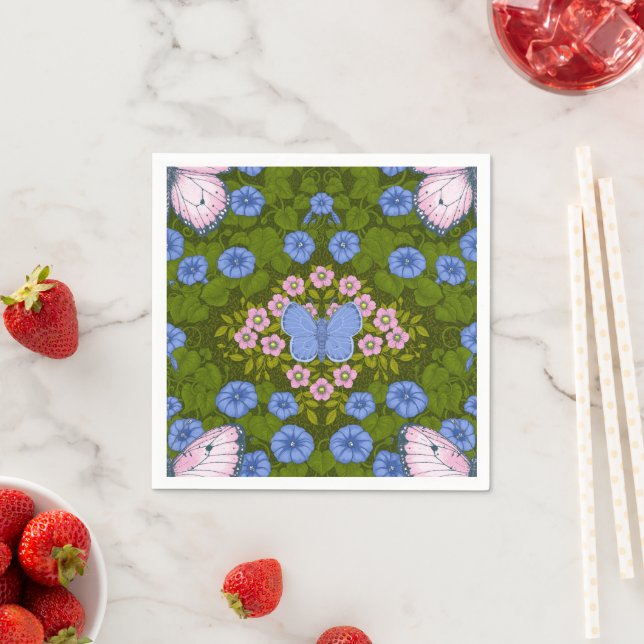 Schmetterlinge und Blume Symmetrie, blau und rosa Serviette (Beispiel)