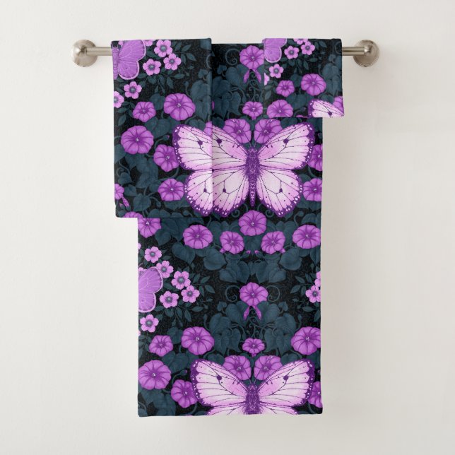 Schmetterlinge und Blume Symmetrie, Violett und Bl Badhandtuch Set (Insitu)