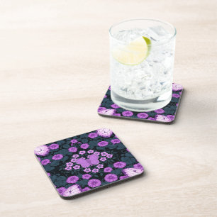 Schmetterlinge und Blume Symmetrie, Violett und Bl Getränkeuntersetzer