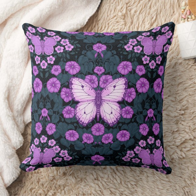 Schmetterlinge und Blume Symmetrie, Violett und Bl Kissen (Decke)