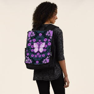 Schmetterlinge und Blume Symmetrie, Violett und Bl Rucksack