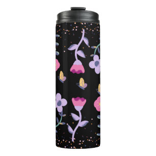 Schmetterlinge und Blume Thermosbecher