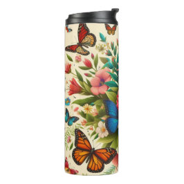 Schmetterlinge und Blume Thermosbecher