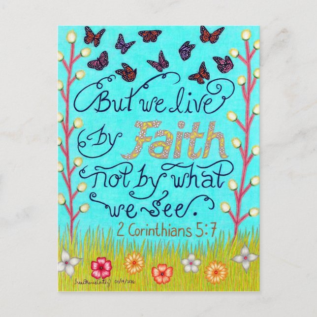 Schmetterlinge und Blume Typografie Bibelverse Postkarte (Vorderseite)