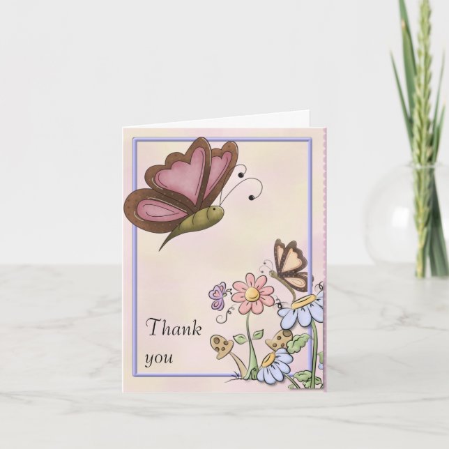 Schmetterlinge und Blume Vielen Dank Dankeskarte (Vorderseite)