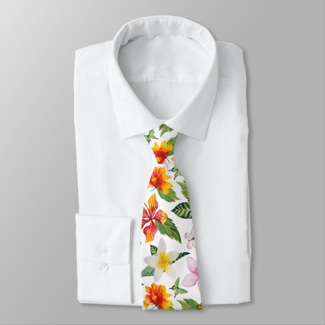 Schmetterlinge und Blumen auf Weiß Krawatte (Gebunden)