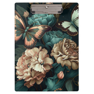Schmetterlinge und Blumen dunkles klassisches Desi Klemmbrett