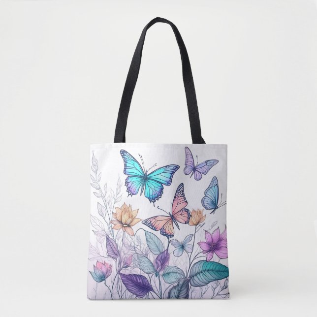 Schmetterlinge und Blumen Tasche (Vorderseite)