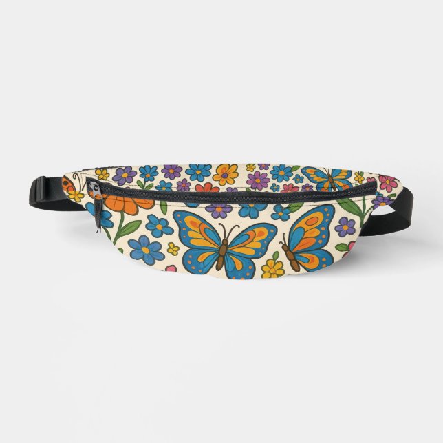 Schmetterlinge und Blüten Bauchtasche (Vorderseite)