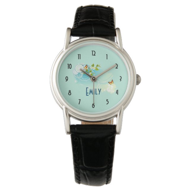Schmetterlinge und Blüten der Blume Armbanduhr (Vorderseite)