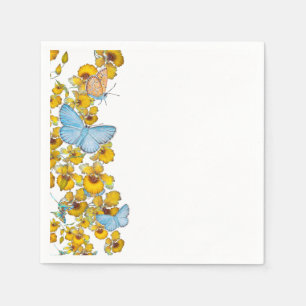 Schmetterlinge und Blüten Pastellblau und Gelb Serviette