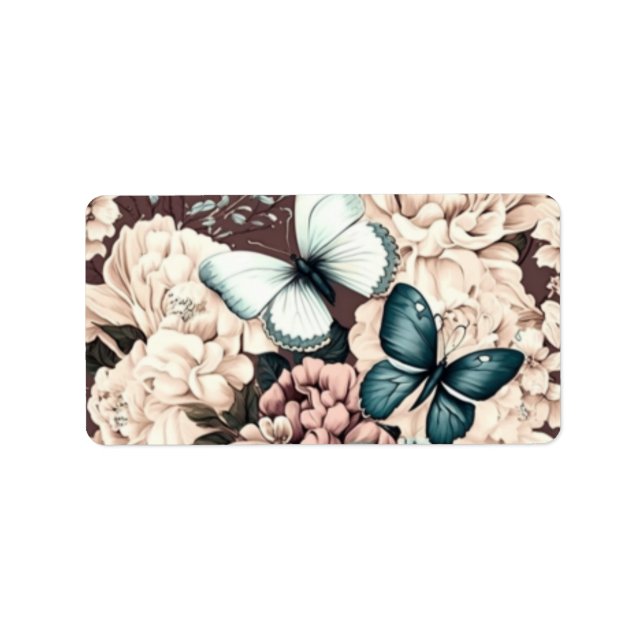 Schmetterlinge und braune Blume Adressaufkleber (Vorne)
