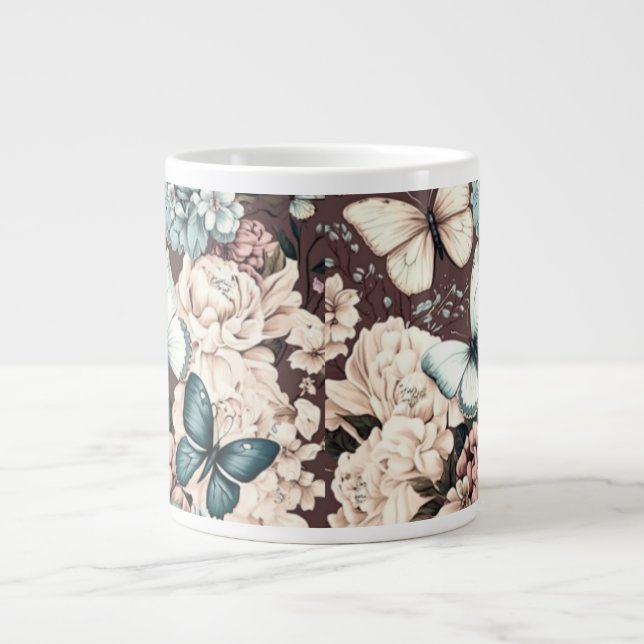 Schmetterlinge und braune Blume Jumbo-Tasse (Vorderseite)