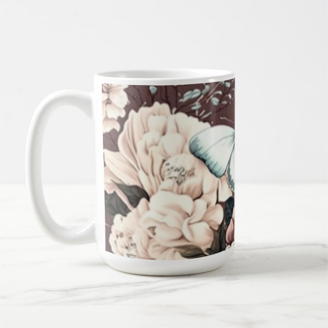 Schmetterlinge und braune Blume Kaffeetasse (Links)