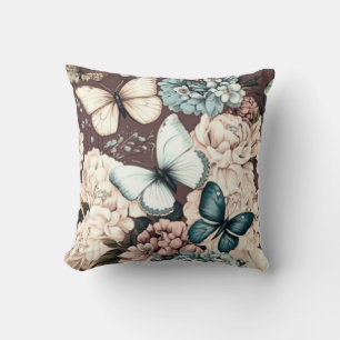 Schmetterlinge und braune Blume Kissen