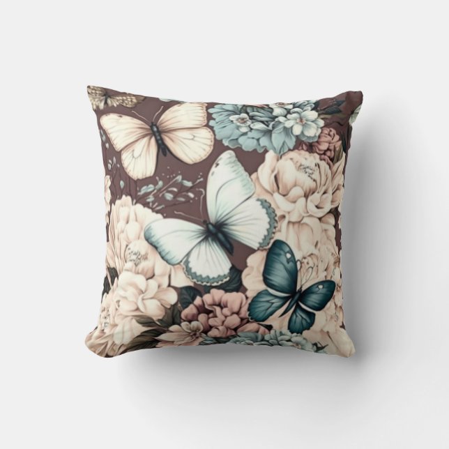 Schmetterlinge und braune Blume Kissen (Vorderseite)