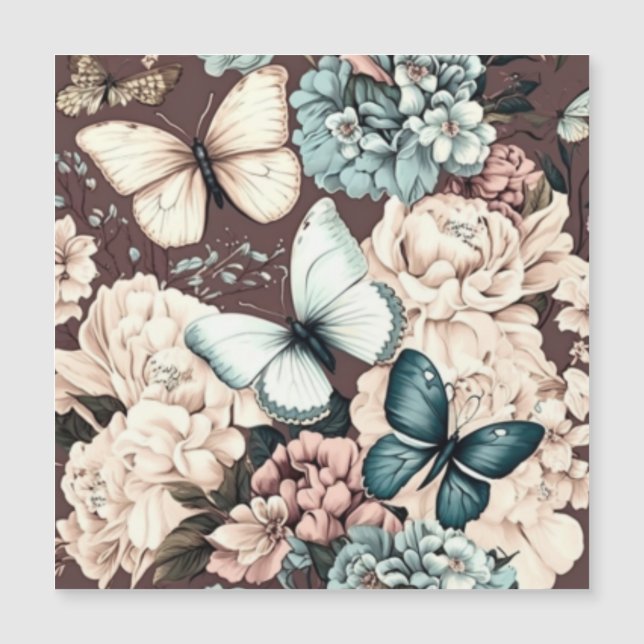 Schmetterlinge und braune Blume Magnetkarte (Vorderseite)