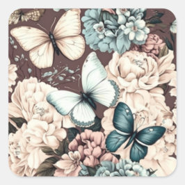 Schmetterlinge und braune Blume Quadratischer Aufkleber