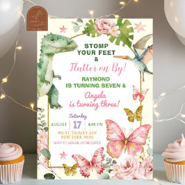 Schmetterlinge und Dinosaurier Gemeinsame Geschwis Einladung