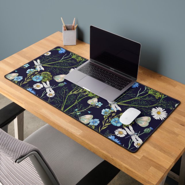 Schmetterlinge und Drachen fliegen mit Blume Schreibtischunterlage (Büro 2)