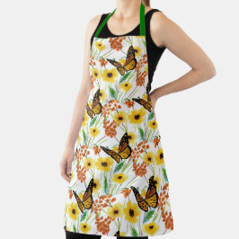 Schmetterlinge und gelbe Blumen Print-over Schürze