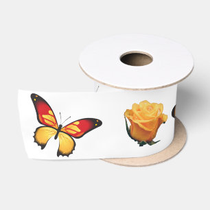 Schmetterlinge und gelbe Rosenblume Satinband