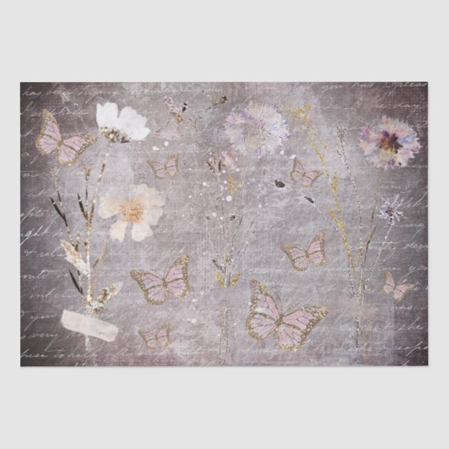 Schmetterlinge und getrocknetes Blume-Papierpapier Seidenpapier (Vorderseite)