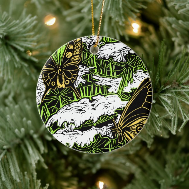 Schmetterlinge und Königin Anne's Lace Keramik Ornament (Baum)