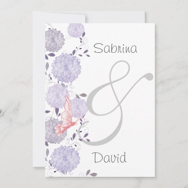 Schmetterlinge und Lavendel Chrysanthemum Hochzeit Einladung (Vorderseite)