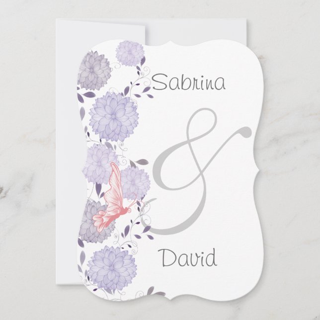 Schmetterlinge und Lavendel Chrysanthemum Hochzeit Einladung (Vorderseite)