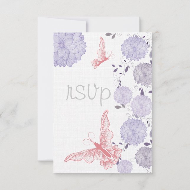Schmetterlinge und Lavendel Chrysanthemum UAWG RSVP Karte (Vorderseite)